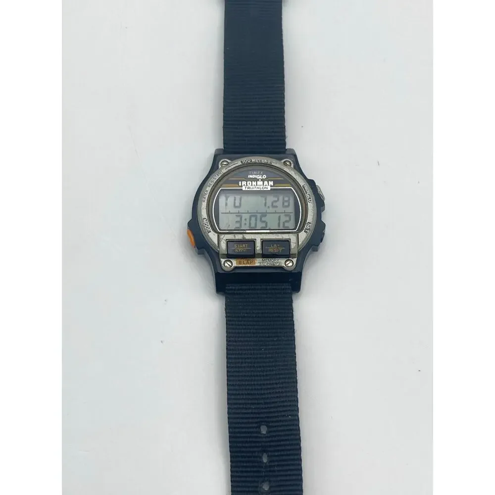 Vintage Timex Ironman Triathlon Digital Watch 38mm - New Battery WR Timer Date